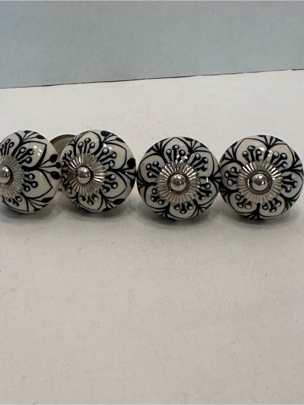 Navy Blue & White Floral Ceramic Drawer Knob Pulls Set of 4